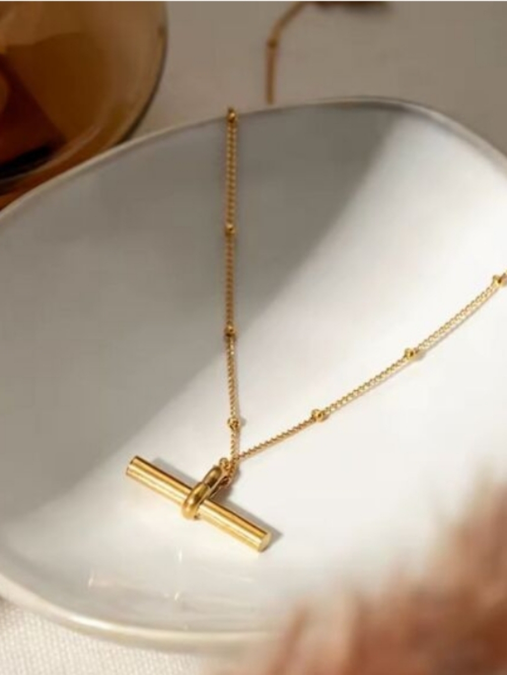 Anthropologie Gold Toggle Pendant Necklace
